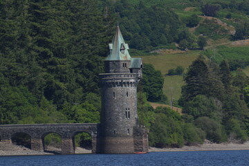 the tower in the middle of lake Vyrnwy in wales