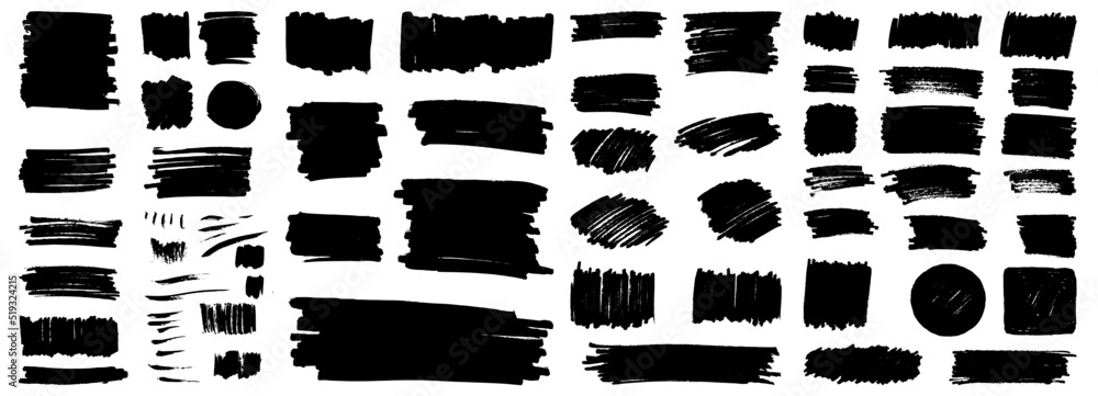 Poster vector hand drawn grungy text boxes, frames, quote backdrop set. rectangular and round shape black m