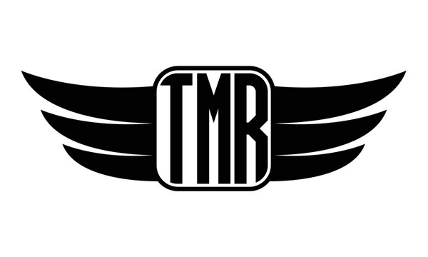 TMR three Letter wing minimalist creative concept icon eagle symbol professional black and white logo design, Vector template