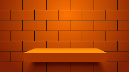 Abstract scene background with brick wall. Product presentation, mock up. Podium, stage pedestal or platform.