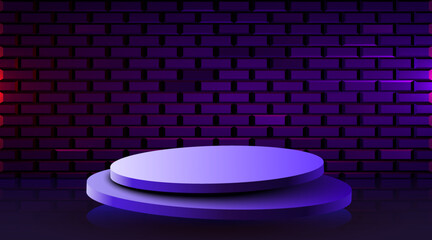 Abstract scene background with brick wall. Product presentation, mock up. Podium, stage pedestal or platform.