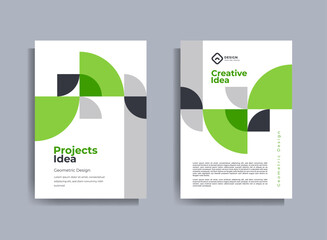 Flyer brochure design template business cover geometric theme circles green color