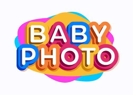 Vector baby photo logo cartoon colorful style for kids play, game zone, shop, baby club, children school, clothes, play room, toys shop, cafe, banner, education club, kid store, firm. 10 eps