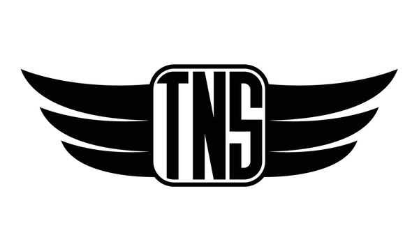 TNS three Letter wing minimalist creative concept icon eagle symbol professional black and white logo design, Vector template