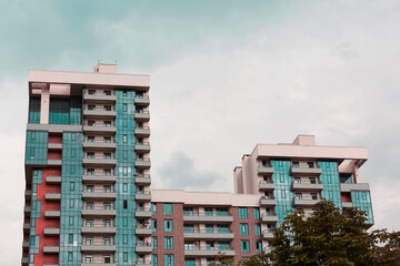 Modern architecture of a European city. Multi-storey building with apartments and private apartments