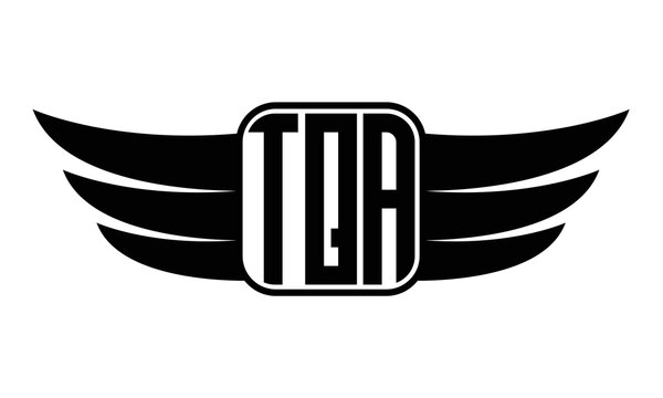 TQA three Letter wing minimalist creative concept icon eagle symbol professional black and white logo design, Vector template