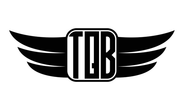 TQB three Letter wing minimalist creative concept icon eagle symbol professional black and white logo design, Vector template