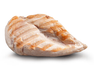 Pechuga de pollo entera a la parrilla sobre fondo blanco, comida saludable. Grilled whole chicken breast on white background, healthy food.