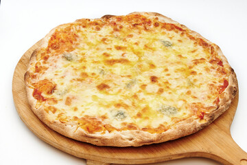 pizza with cheese and various ingredients