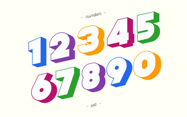 Vector number set 3d bold color style modern typography for animation, t shirt, racing, game, poster, birthday, decoration, promotion, sale banner, printing on fabric. Cool font.10 eps