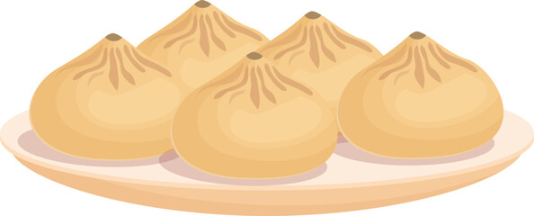 Asian food icon cartoon vector. Cute baozi. Kawaii plate