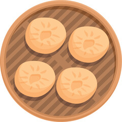 Top view baozi icon cartoon vector. Asian steam. Momo food