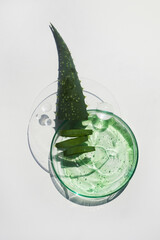 Abstract cosmetic laboratory. Aloe vera cosmetic product, natural ingredients and laboratory glassware.
