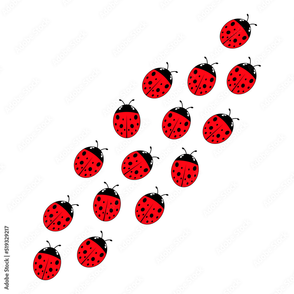 Poster ladybugs line group. cute ladybirds trail set. vector illustration isolated on white.