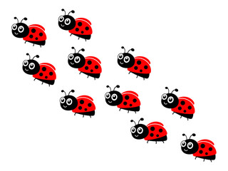 Obraz na płótnie Canvas Ladybugs line group. Cute ladybirds trail set. Vector illustration isolated on white.