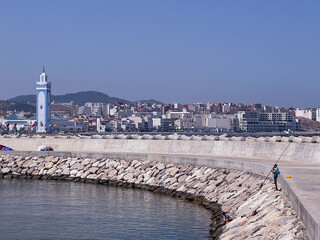 View of Mohamed VI mosque from marina port in Fnideq