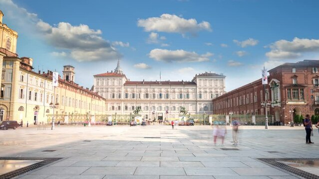 Turin italy city time lapse hyperlapse, turin old town city centre main sqaure.