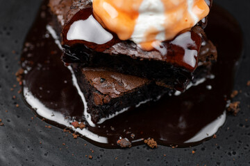 Beetroot chocolate brownie with melted chocolate topping 