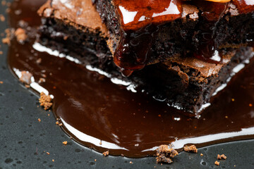 Beetroot chocolate brownie with melted chocolate topping 