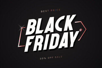 Black friday banner template with gold tag for super sale, web site banner, social media publication, promotion, special offer, advertisement, hot price and discount poster. Vector 10 eps