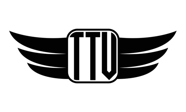 TTV three Letter wing minimalist creative concept icon eagle symbol professional black and white logo design, Vector template