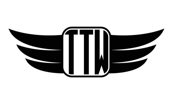 TTW three Letter wing minimalist creative concept icon eagle symbol professional black and white logo design, Vector template