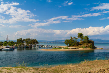 Nea Potidea, Greece, July 10, 2022. Port of the village of Nea Potidea or Nea Poteidea in Kassandra...