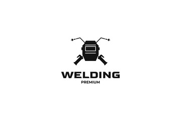 Flat illustration welding torch logo design. Welder tool with spark vector design. Welding work logotype