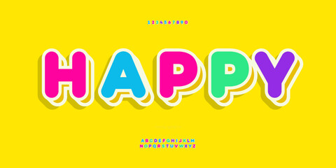 Vector font 3d bold colorful style modern typography for kids banner, game, infographic, decoration, t shirt, party poster, printing, animation, promotion, logotype, motion graphics, video. 10 eps