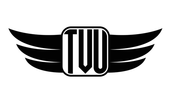 TVU three Letter wing minimalist creative concept icon eagle symbol professional black and white logo design, Vector template