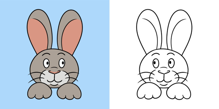 Horizontal picture set, Funny cute rabbit, smiling, vector illustration in cartoon style