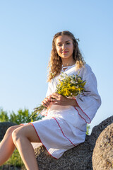 woman with bouquet of flowers