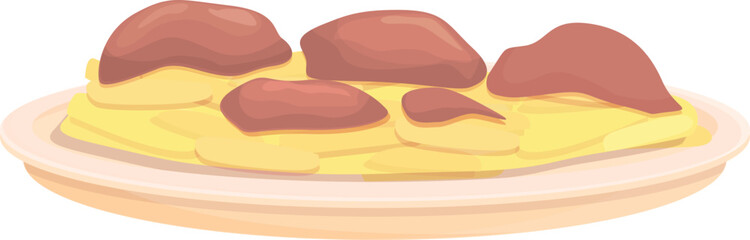 Pasta meat food icon cartoon vector. Portugal meal. Pastel dish