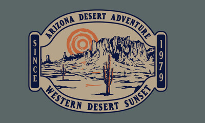 Obraz premium western desert vintage typography design with arizona landscape
