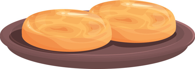 Fried food icon cartoon vector. Tart cod. Portugal egg