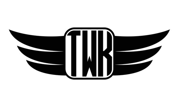 TWK three Letter wing minimalist creative concept icon eagle symbol professional black and white logo design, Vector template