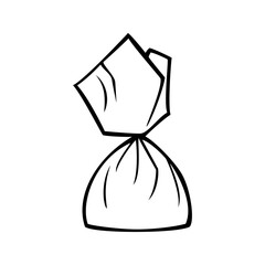 Delicious triangular candy in a paper wrapper, Monochrome picture, vector illustration