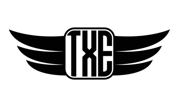 TXE three Letter wing minimalist creative concept icon eagle symbol professional black and white logo design, Vector template