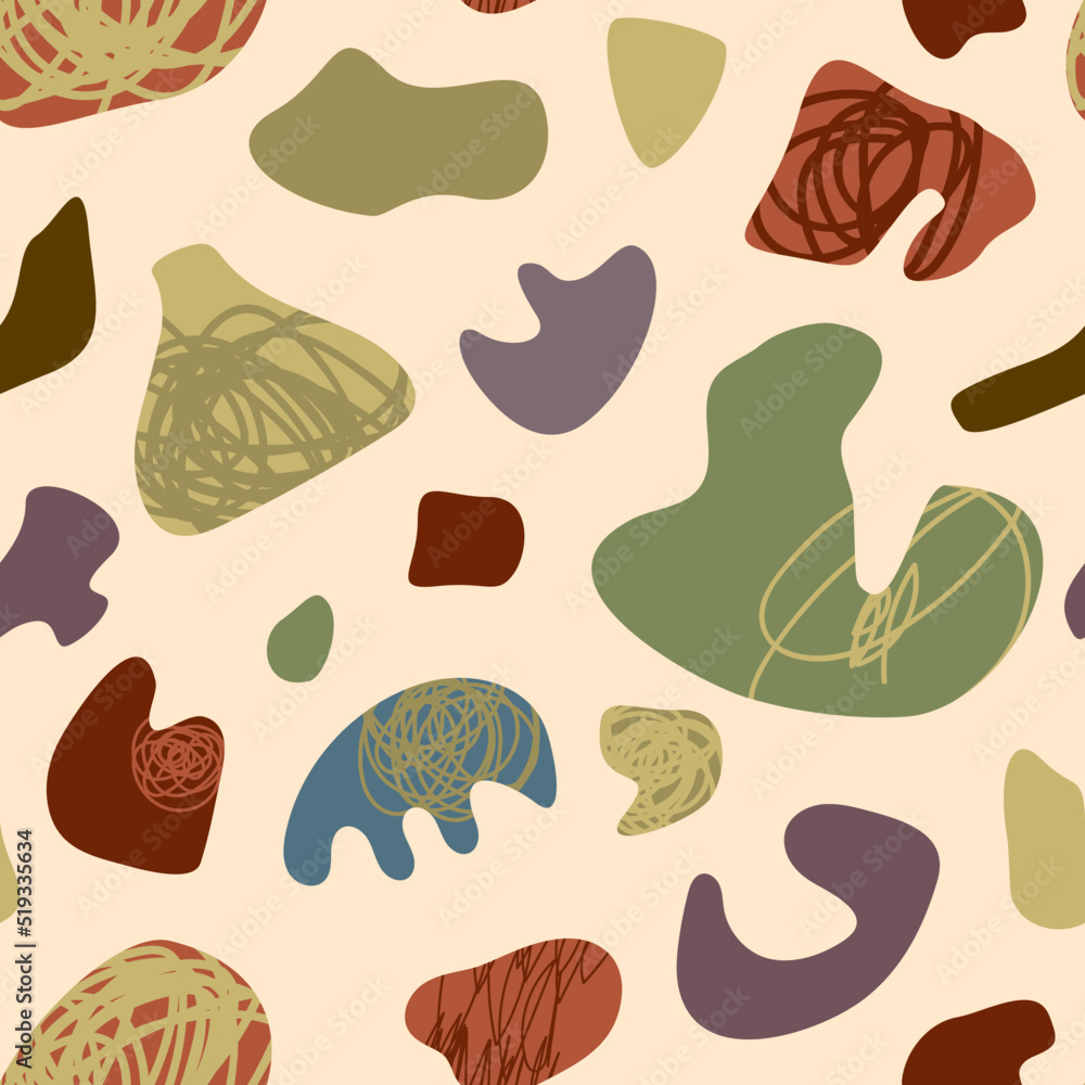 Poster vector hand drawn seamless pattern. abstract organic shapes pattern. free form elements earthtone di