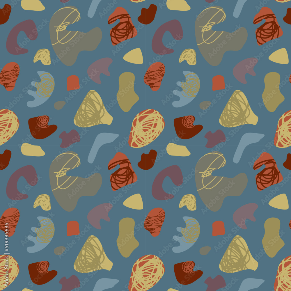 Poster vector hand drawn seamless pattern. abstract organic shapes pattern. free form elements earthtone di