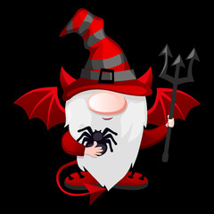 Cartoon Devil Gnome with with the devils trident. Halloween leprechaun character