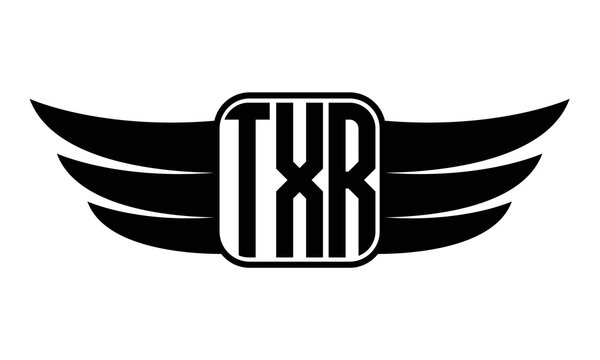 TXR three Letter wing minimalist creative concept icon eagle symbol professional black and white logo design, Vector template