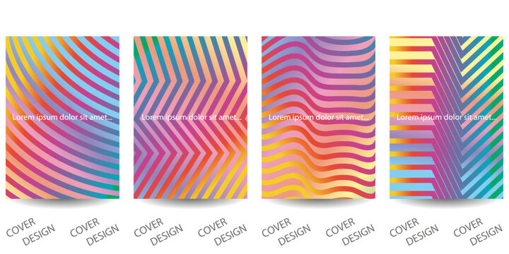 Set of minimalist geometric backgrounds for book covers, social media design. Modern abstract art templates from lines with gradient texture.