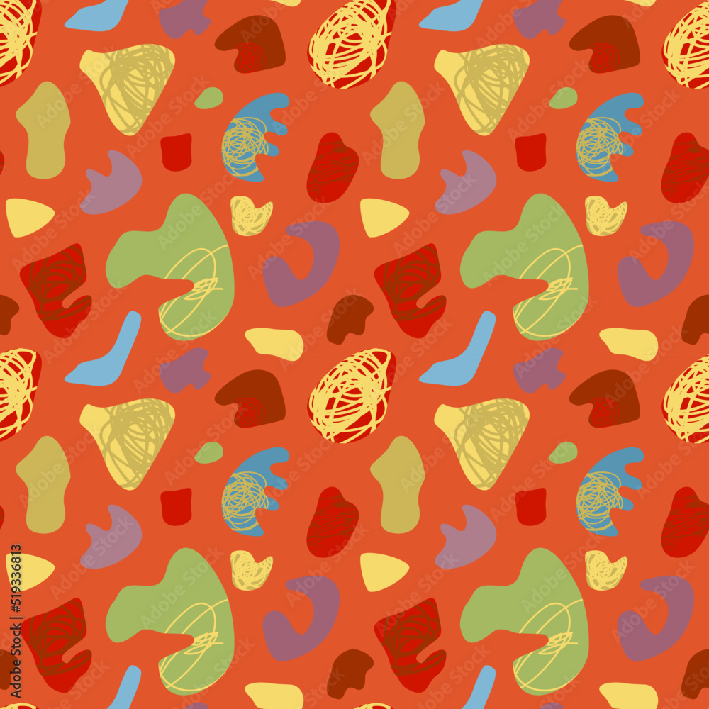 Poster vector hand drawn seamless pattern. abstract organic shapes pattern. free form elements earthtone di