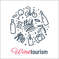 circle with icons of wine and wine tourism
