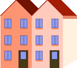 Vector simple drawing of a beautiful house. Multi-storey building. House icon with windows and door for print and web.