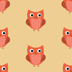 Cute colourful owl faces seamless pattern for childish design of wrapping paper, fabric, textile, baby card, poster, invitation, graphic, print. Flat cartoon doodle vector illustration