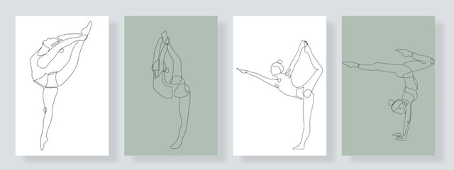 set of yoga, continuous line drawing of a woman's fitness yoga concept, vector health illustration