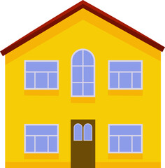 Vector simple drawing of a beautiful house. Multi-storey building. House icon with windows and door for print and web.