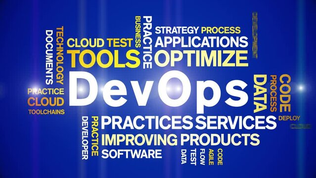 DevOps animated tag word cloud;text design animation kinetic typography seamless loop.